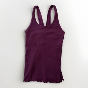 Spiritual Gangster Tank Top Womens Size XS Small Burgundy Ribbed Lettuce Hem